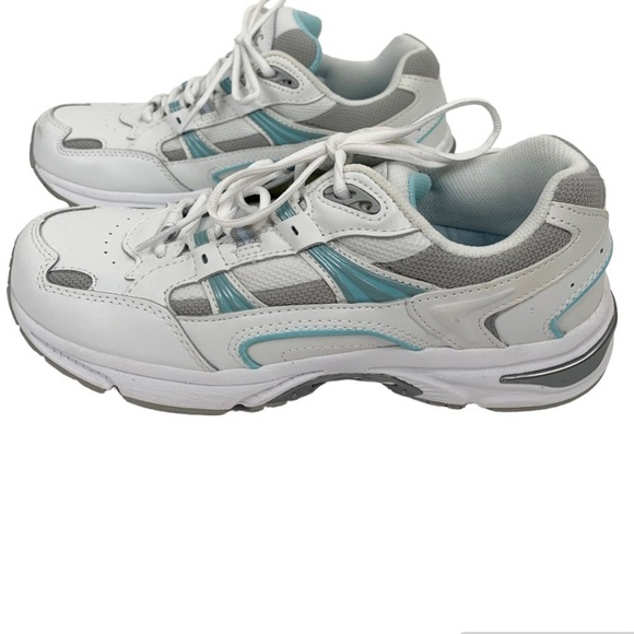 VIONIC Walking Classic Leather Orthopedic Sneakers White Aqua Blue Size 8.5 M - Picture 4 of 11